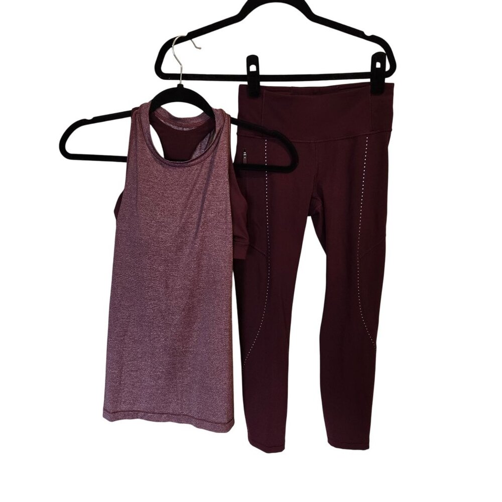 Lululemon Extra Mile Crop Reflective Leggings Pants Garnet Women's 2